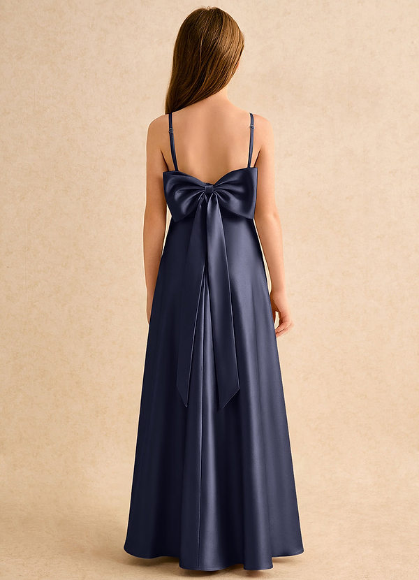 Azazie Joella Girls Formal Flower Girl Dresses Stormy A-Line Pleated Stretch Satin Dress image1