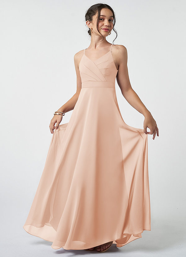 Azazie Avelina Junior English Rose A-Line Pleated Chiffon Dress image1