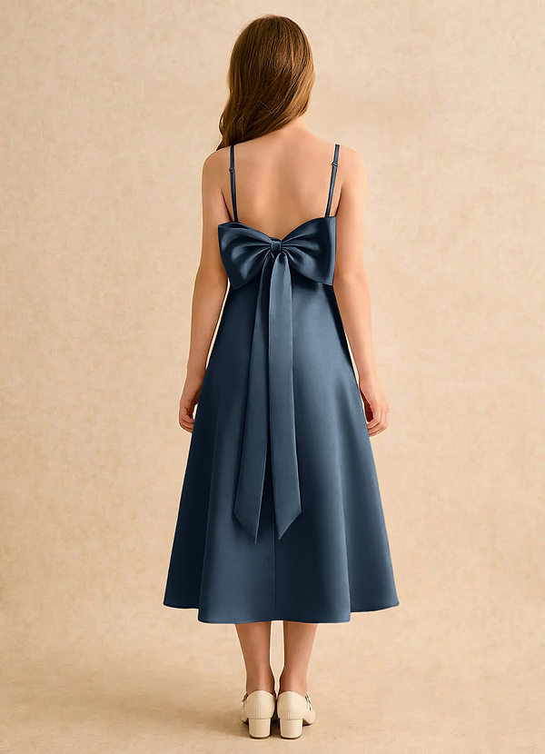 Azazie Jaella Girls Formal Blomsterpigekjoler A-Line Plisseret Mat satin Te-længde Kjole image1