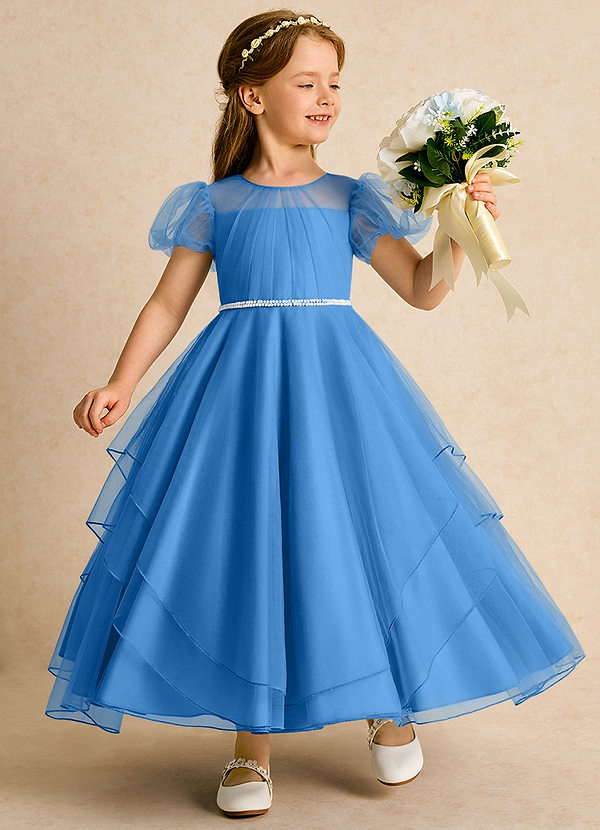 Azazie Duckie Abiti da Ragazza di Fiori Abito Principessa in Tulle Plissettato Blue Jay image1
