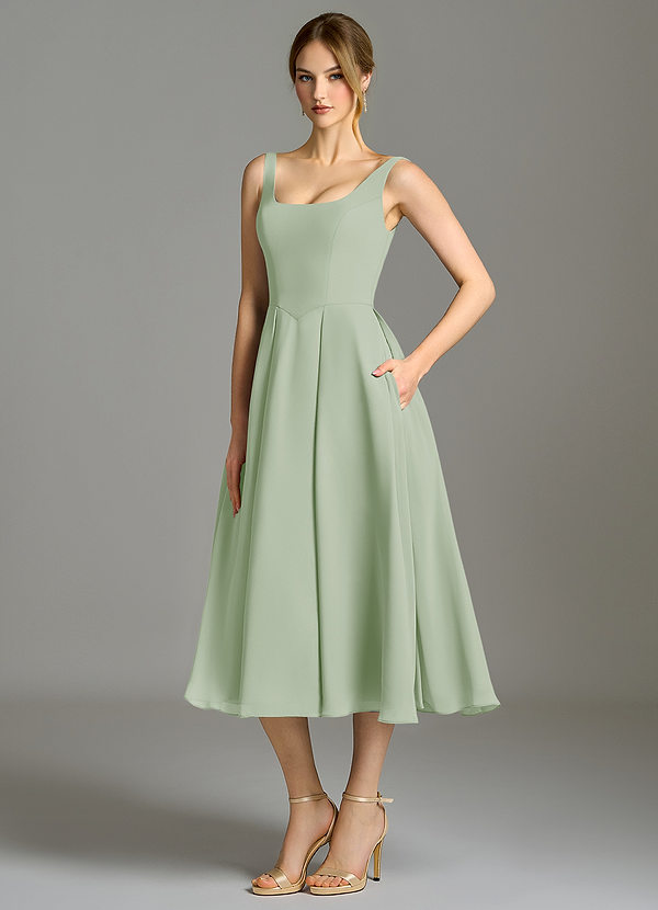 Azazie Amalie Abiti da Damigella Abito A-Line in Chiffon Plissettato Verde Salvia image1