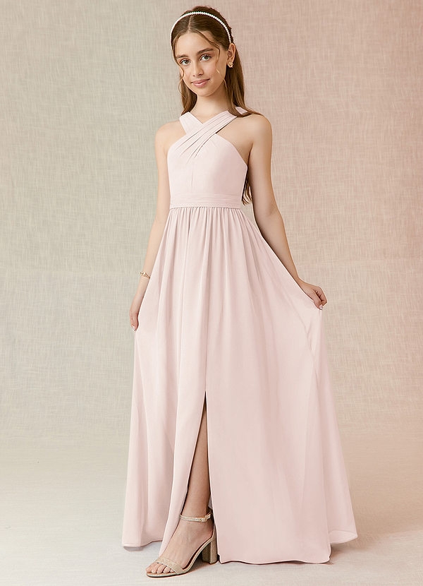 Azazie Jiya Junior Rose Petal A-Line Pleated Chiffon Dress image1
