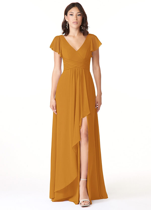 Azazie Omari Bridesmaid Dresses Butterscotch A-Line Chiffon Dress image1
