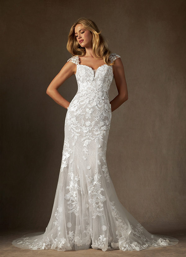 Azazie Salina Wedding Dresses Diamond White Mermaid Sweetheart Sequins Tulle Dress image1