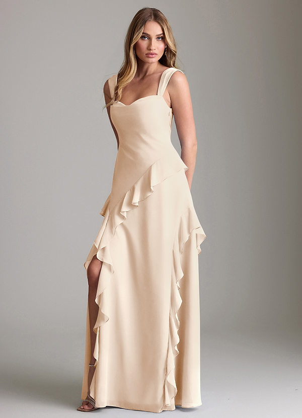 Azazie Sloane Bridesmaid Dresses White Alabaster A-Line Sweetheart Neckline Chiffon Dress image1
