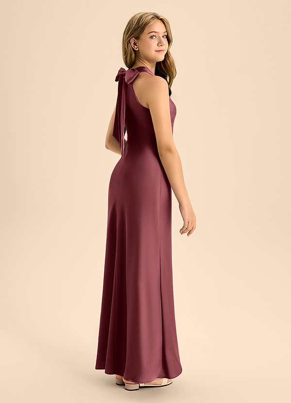 Azazie Doretta Junior Vestido de Merlot de Satén Elástico de Corte En A con Plisado image1