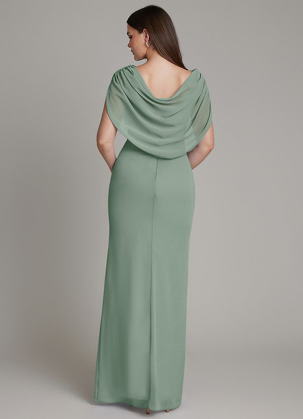 Azazie Hadley Robes Demoiselle d'honneur Robe Sirène en Mousseline de soie Plissée Sauge D'argent image1
