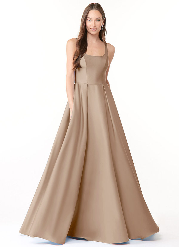 Azazie Neve Abiti da Damigella Abito Principessa in Raso Elasticizzato Con Tasche Taupe image1