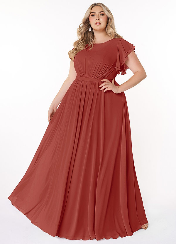 Azazie Daphne Modest Bridesmaid Dresses A-Line Ruffled Chiffon Long Dress image1