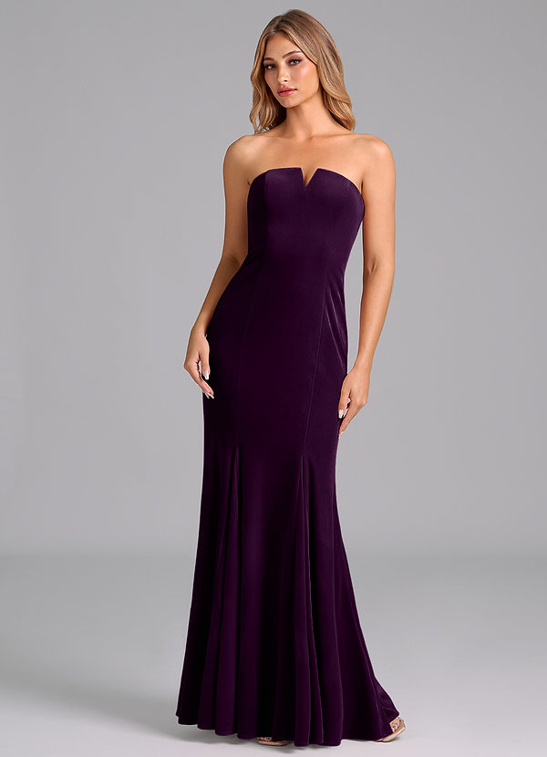 Azazie Yinnie Robes Demoiselle d'honneur Robe Sirène Convertible en velours Sans bretelle Grain De Raisin image1