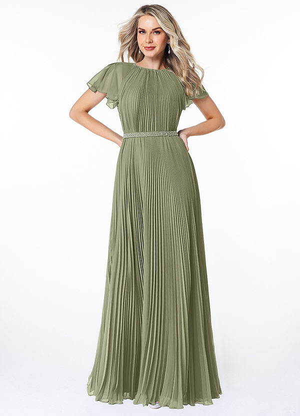 Azazie Kara Abiti da damigella modesti Abito A-Line Plissettato Chiffon Floor-Length image1