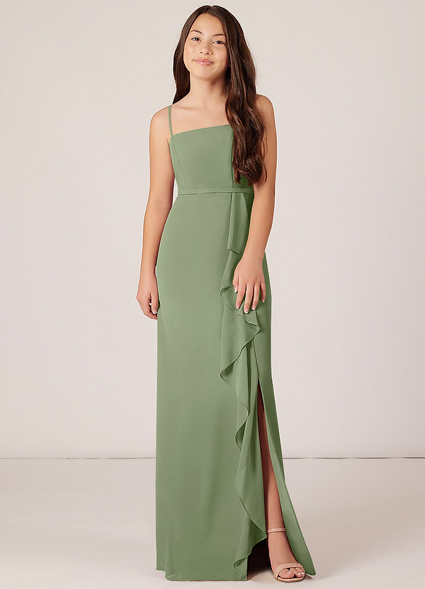 Azazie Kaylee Junior Pistachio A-Line Side Slit Chiffon Dress image1