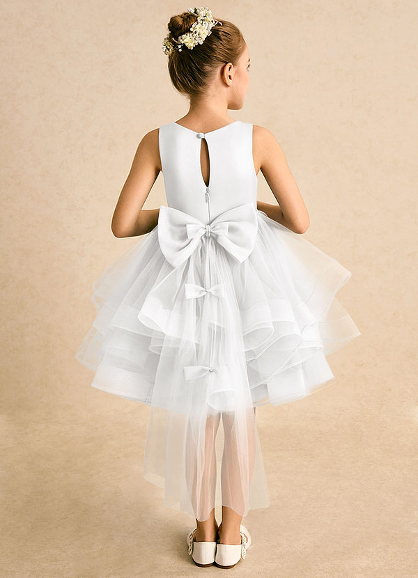 Azazie Tinie Vestidos de Niña de Flores Vestido de Blanco de Tul de Corte Princesa con Lazo image1