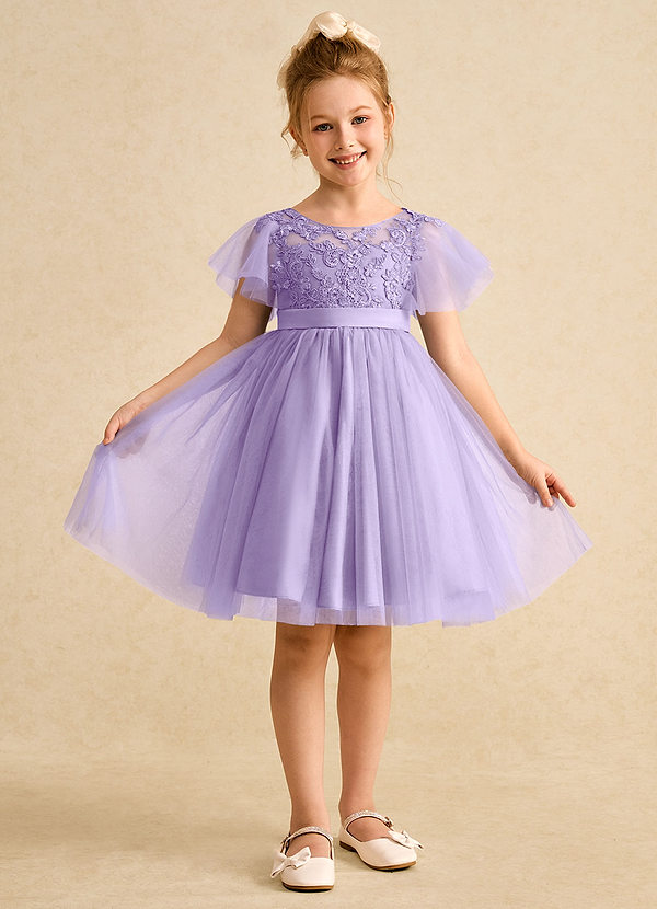 Azazie Queenie Abiti da Ragazza di Fiori Abito A-Line in Pizzo Lilla image1