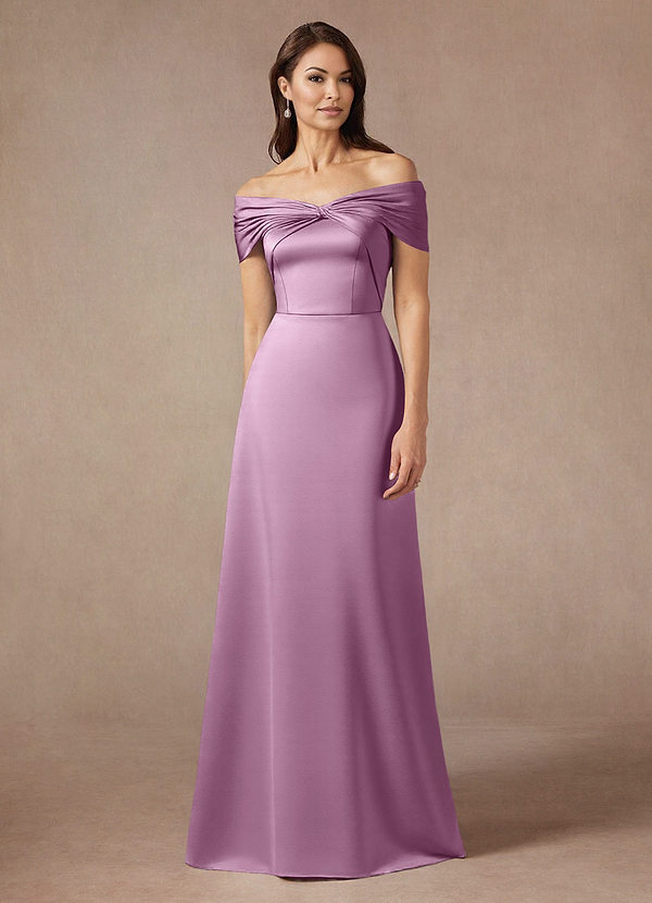 Azazie Amelia Mother of the Brides Dresses Wisteria A-Line Off the Shoulder Stretch Satin Dress image1