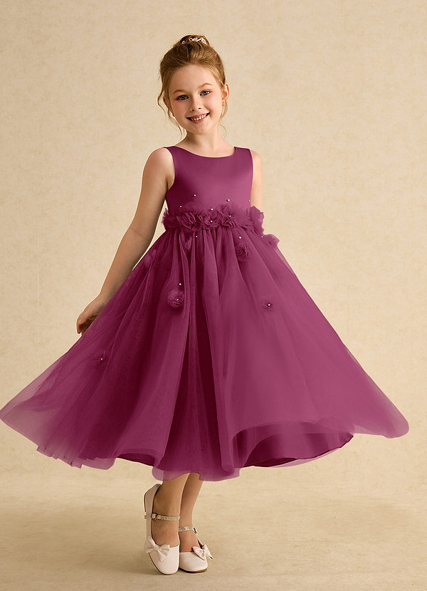 Azazie Lux Flower Girl Dresses Mulberry A-Line Beaded Tulle Dress image1