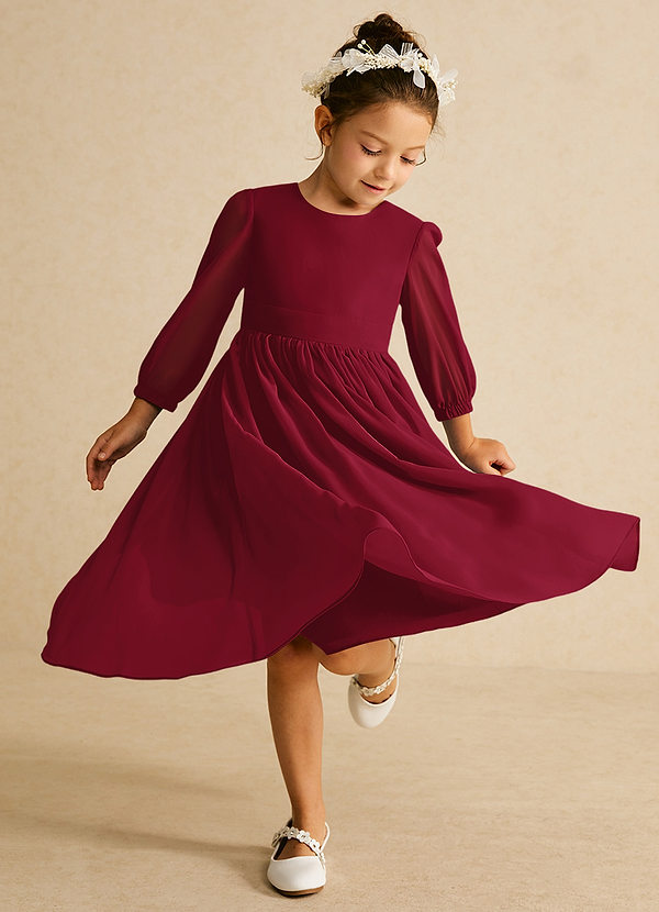 Azazie Lolo Flower Girl Dresses Burgundy A-Line with Sleeves Chiffon Dress image1