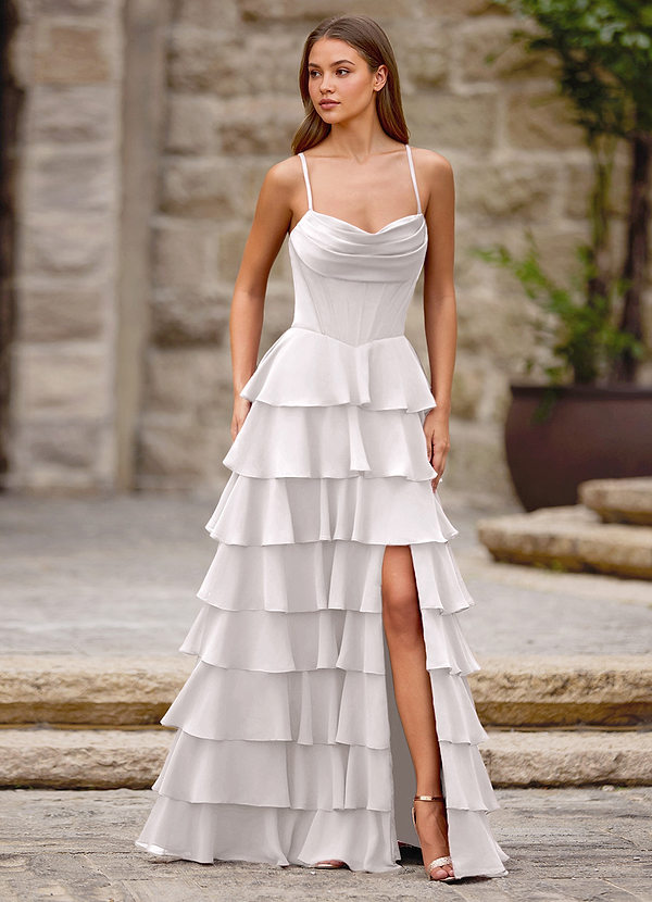 Rhythm Weiß A-Linien-Ballkleid mit Rüschen image1