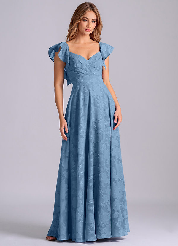 Azazie Leilani 신부 들러리 드레스 A라인 스윗하트 네크라인 플로럴 번아웃 바닥 길이 드레스 image1