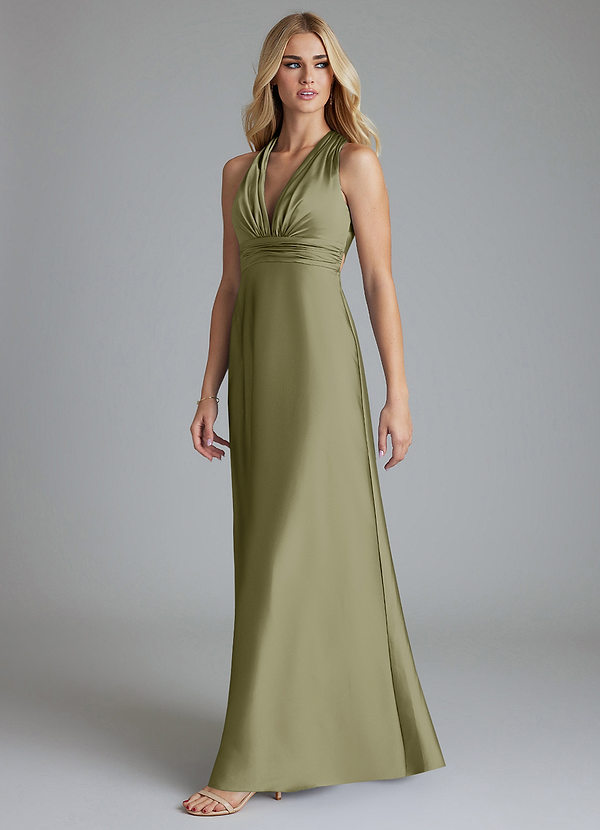 Azazie Raelynn Brudtärneklänningar Klä av A-Linje i Stretch Satin Plisserad Pistasch image1