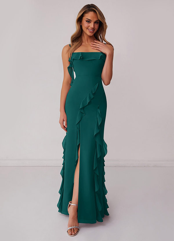 Barbie ♥ Azazie Bridesmaid Dresses Peacock Sheath Bow Chiffon Dress image1