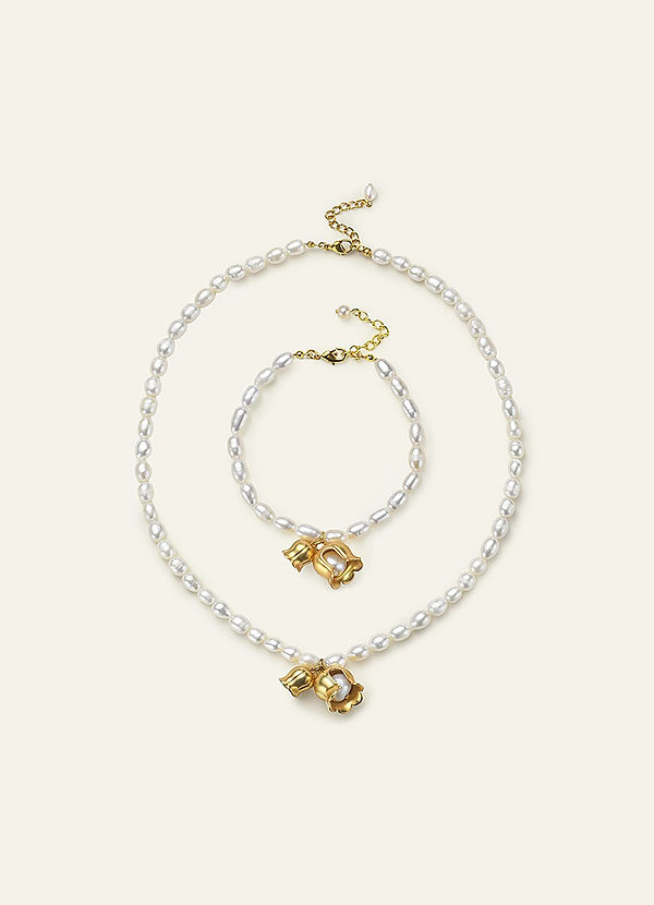 front Genuine Freshwater Pearl Lily Of The Valley Jewelry Set