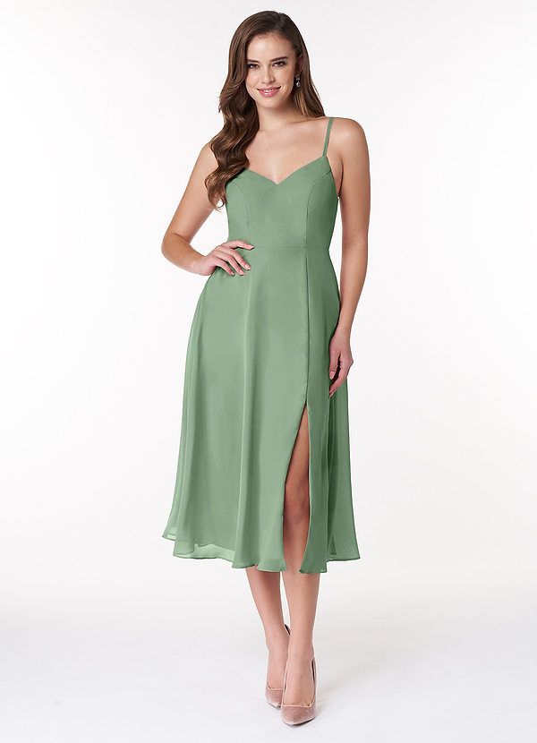 Azazie Clarissa Bridesmaid Dresses Matcha A-Line V-Neck Chiffon Dress image1