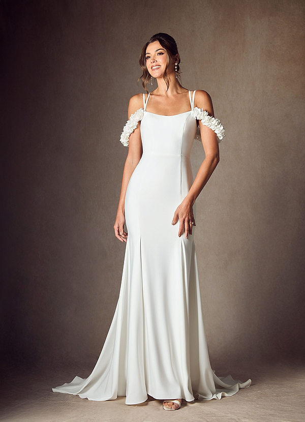 Azazie Jaqueline Wedding Dresses Diamond White Mermaid Convertible Crepe Back Satin Dress image1
