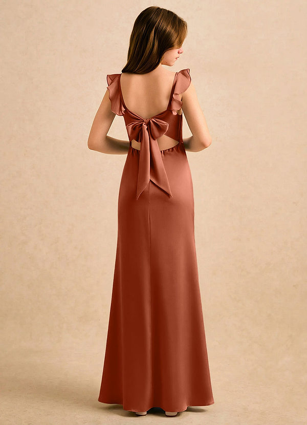 Azazie Novalie Girls Formal Flower Girl Dresses Cedar Rose Mermaid Bow Stretch Satin Dress image1