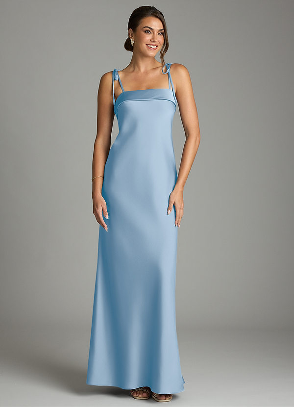 Azazie Ellia Bridesmaid Dresses Powder Blue Sheath Bow Stretch Satin Dress image1
