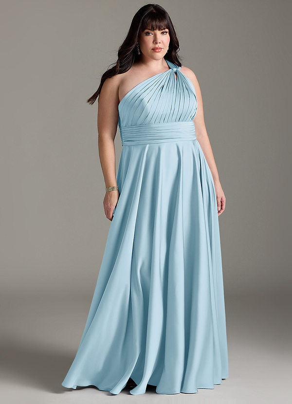 Azazie Charlize Bridesmaid Dresses Sky Blue A-Line One Shoulder Stretch Satin Dress image1