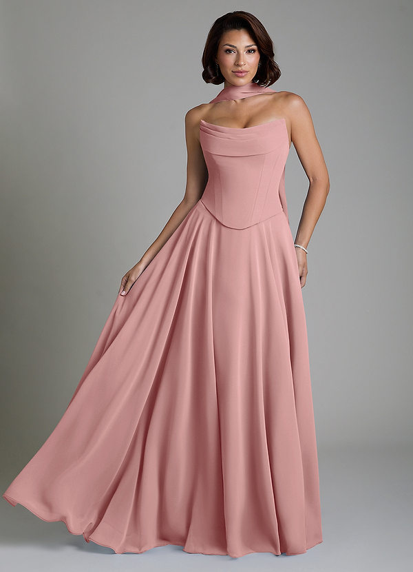 Azazie Ira Vestidos de dama de honor Vestido Rosa Polvorienta de Gasa de Línea A con Corsé image1