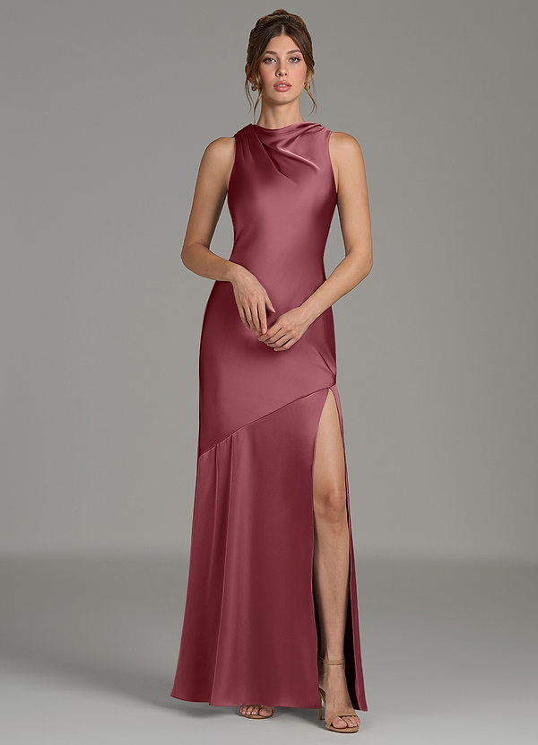Azazie Kiara Bridesmaid Dresses Desert Rose Mermaid Pleated Stretch Satin Dress image1