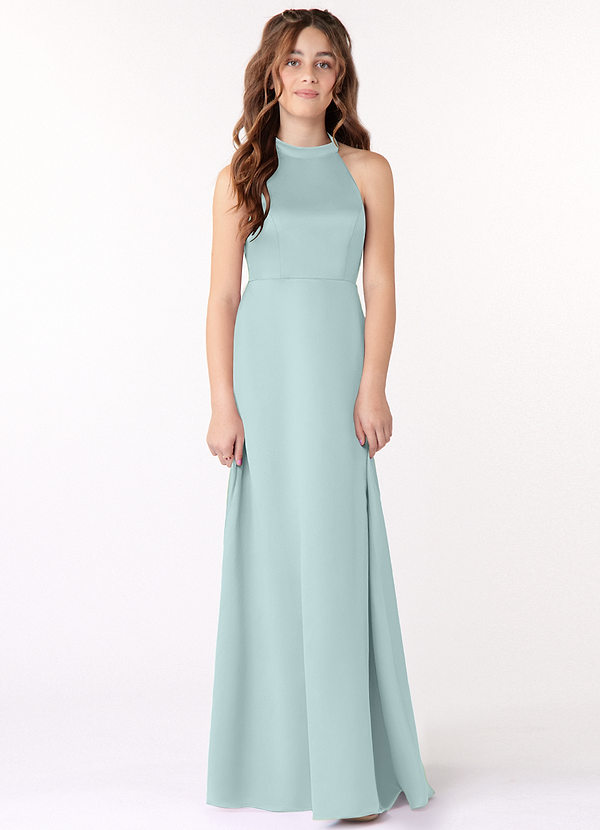 Azazie Laurel Junior Mist A-Line Stretch Satin Dress image1