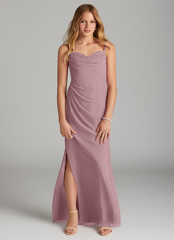 Azazie Mai Junior Dusty Rose Sheath Pleated Chiffon Dress image1