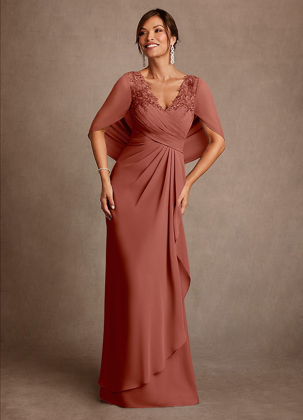 Azazie Santa Clara Mother of the Brides Dresses Auburn A-Line Lace Dress image1