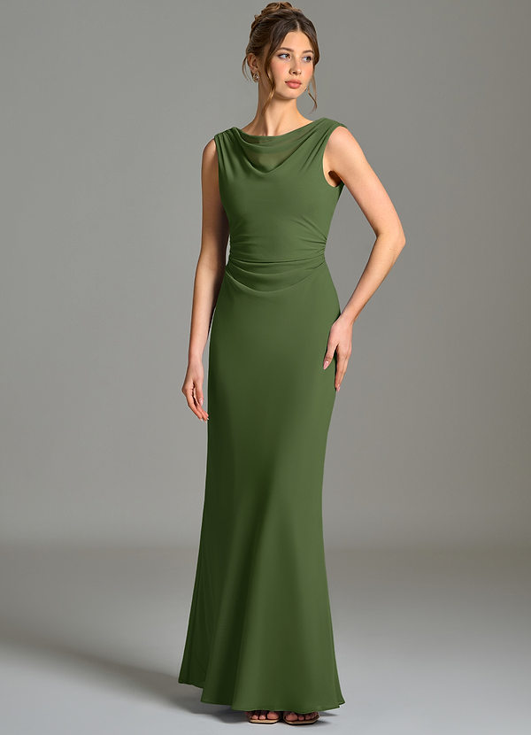 Azazie Kieryn Bridesmaid Dresses Olive Mermaid Pleated Chiffon Dress image1