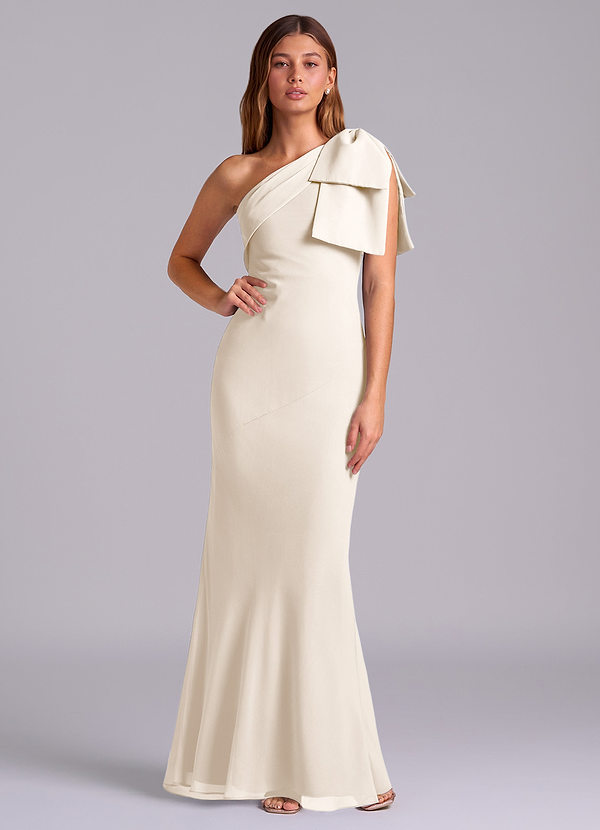 Azazie Yuanna Bridesmaid Dresses White Alabaster Mermaid One Shoulder Chiffon Dress image1