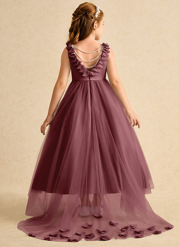 Azazie Lorita Robes de Fillette d'Honneur Robe Trapèze en Tulle Perlé Rose Du Désert image1