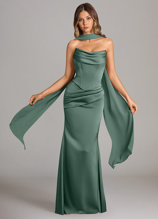 Azazie Sorrel Bridesmaid Dresses Eucalyptus Mermaid Strapless Stretch Satin Convertible Dress image1