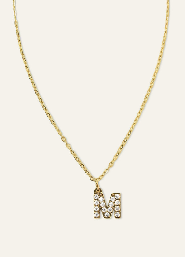 front 14K Gold Plated Letter Charm Necklace