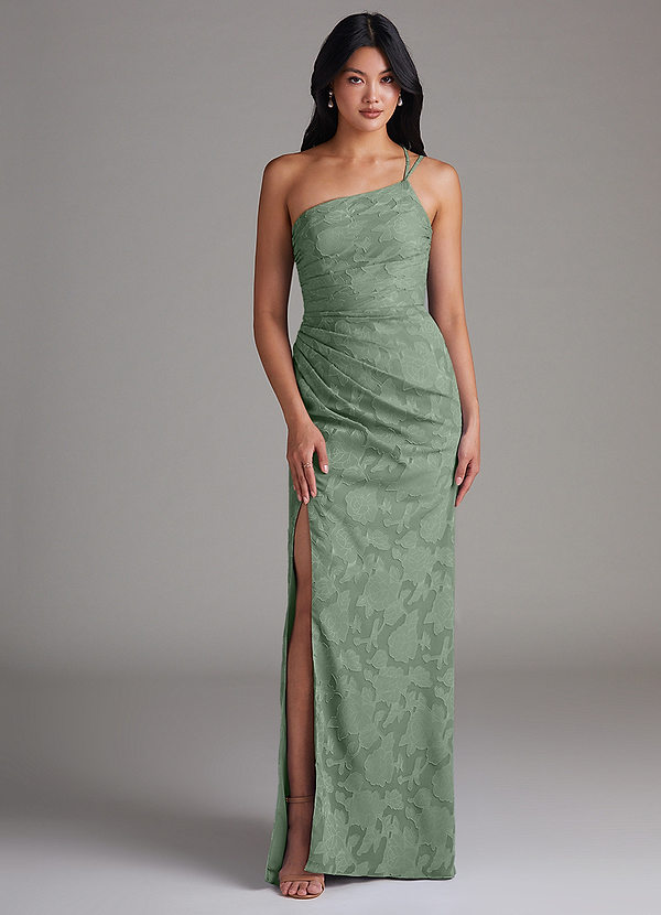 Azazie Eren Vestidos Dama de Honor Vestido de Matcha de Devorado Floral de Corte Recto con Hombro unilateral image1