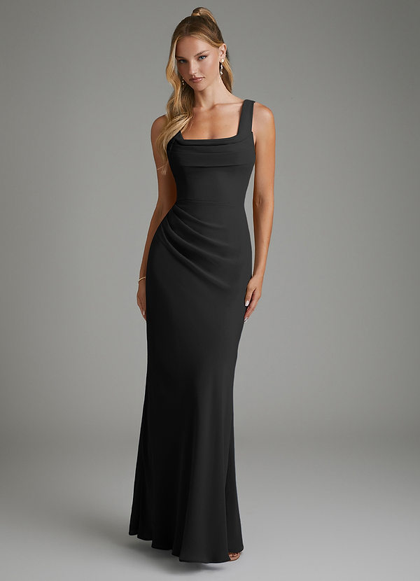 Asa Vestidos de dama de honor Vestido Negro de Gasa de Corte Recto con Corsé image1