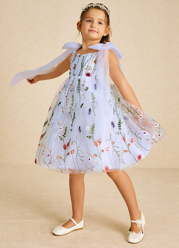 Azazie Prunella Flower Girl Dresses Lavender A-Line Lace Tulle Dress image1