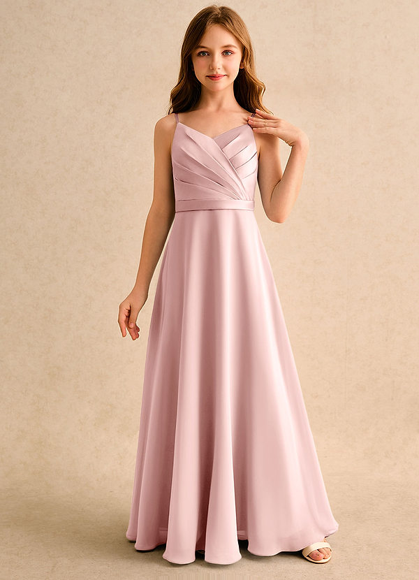 Azazie Umina Girls Formal Abiti da Ragazza di Fiori Abito A-Line in Raso Opaco Plissettato Rosa Cipria image1