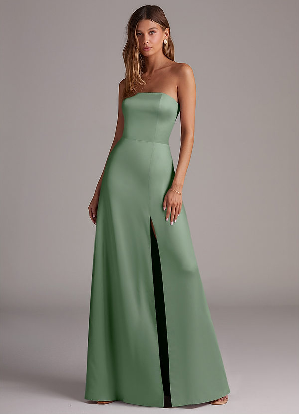 Azazie Wren Brudtärneklänningar Klä av A-Linje i Stretch Satin Axelbandslös Matcha Konvertibel image1