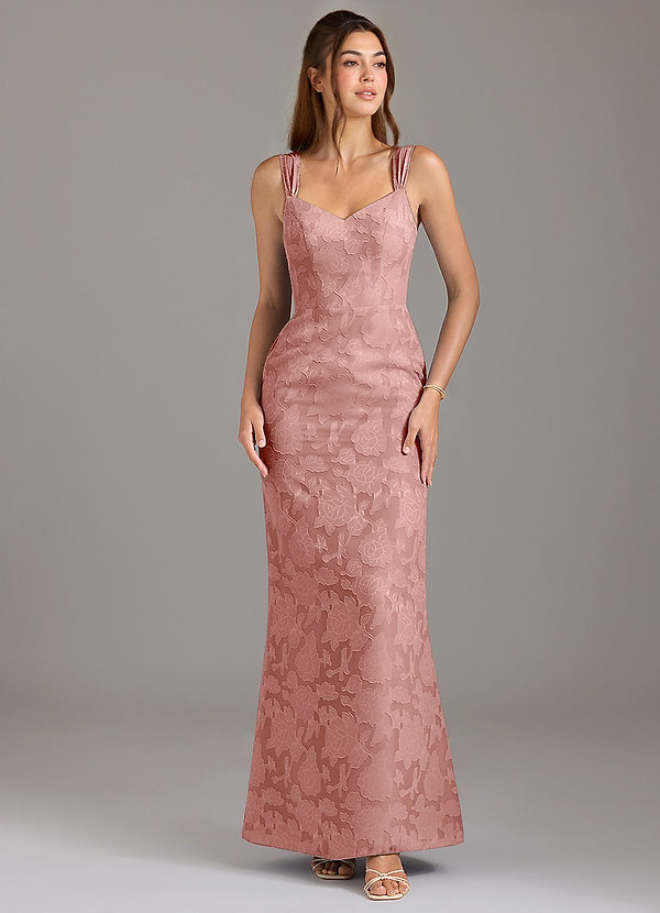 Azazie Denice Bridesmaid Dresses Rosette A-Line Pleated Floral Burnout Dress image1