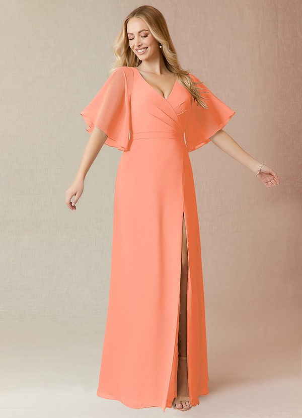 Azazie Cierra Bridesmaid Dresses Sunset A-Line V-Neck Chiffon Dress image1