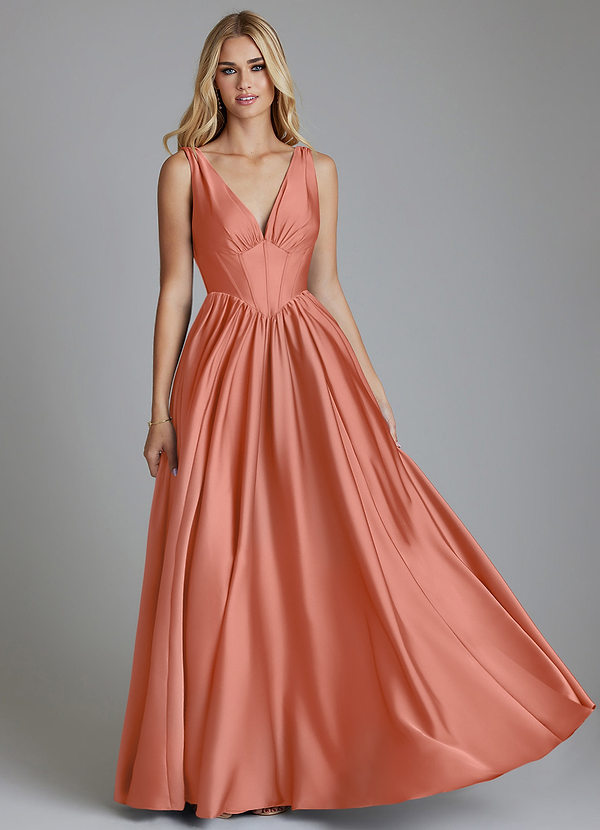 Azazie Delmie Brudtärneklänningar Klä av A-Linje i Stretch Satin Korsett Laxrosa image1