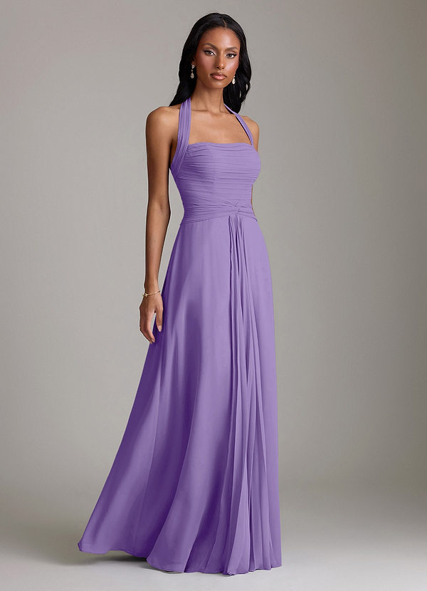 Azazie Clarisa Vestidos Dama de Honor Vestido de Tahití de Gasa de Corte en A con Plisado image1